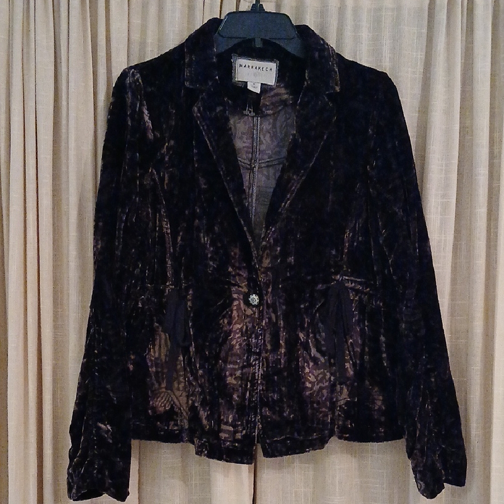 Marrakech Brown Crushed Velvet Tie Side Pattern Jacket M Anthropologie